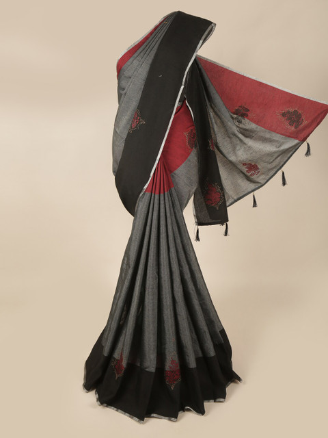 

Pothys Black & Brown Floral Linen Blend Saree