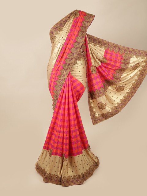 

Pothys Pink & Cream-Coloured Ethnic Motifs Pure Georgette Saree