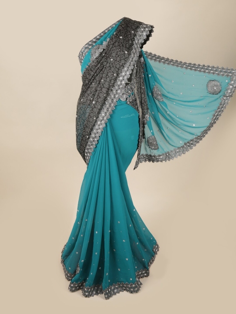 

Pothys Blue & Black Embellished Pure Georgette Saree