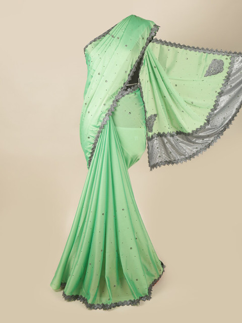 

Pothys Green & Grey Embellished Beads and Stones Pure Georgette Saree