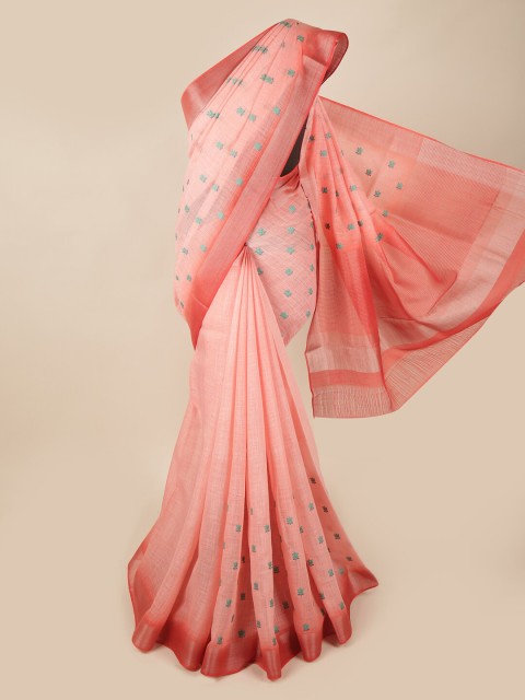 

Pothys Pink & Blue Floral Zari Linen Blend Saree