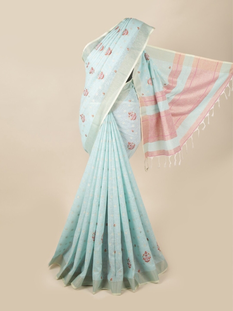 

Pothys Blue & Red Floral Linen Blend Saree