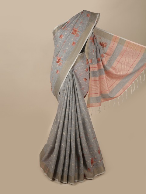 

Pothys Grey & Orange Linen Blend Saree