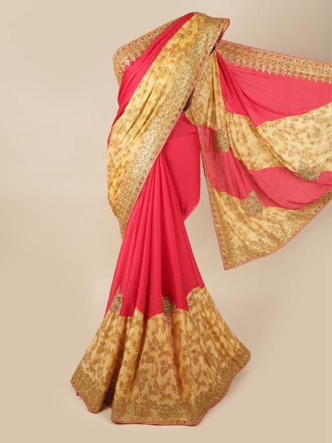 

Pothys Red & Cream-Coloured Floral Pure Georgette Saree