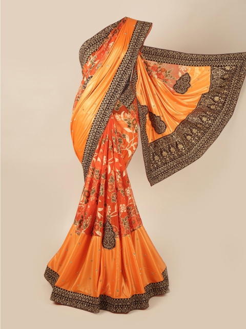 

Pothys Orange & Black Beads and Stones Pure Georgette Saree