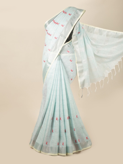 

Pothys Blue & Pink Floral Linen Blend Saree