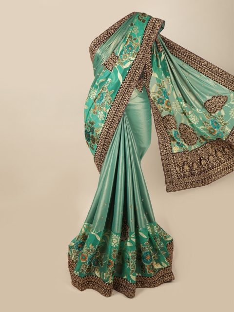 

Pothys Green & Black Ethnic Motifs Beads and Stones Pure Georgette Saree