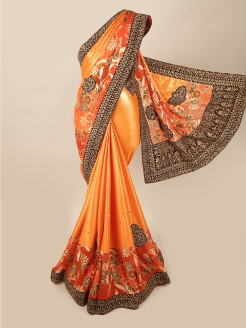 

Pothys Orange & Black Floral Embroidered Pure Georgette Saree