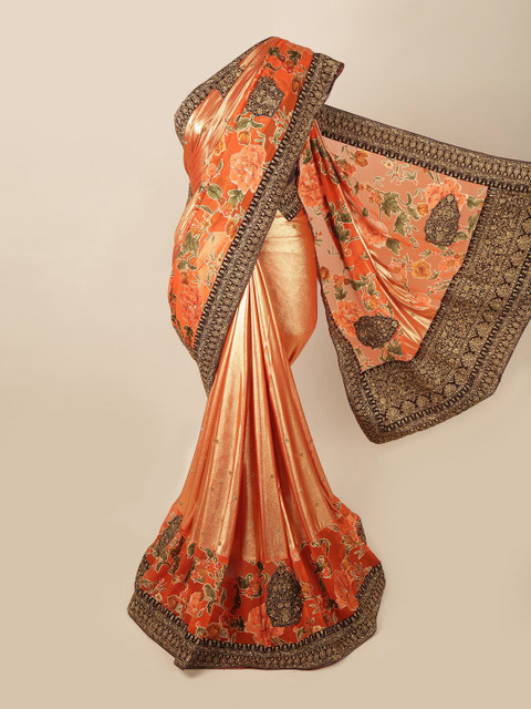 

Pothys Orange & Black Floral Embroidered Pure Georgette Saree