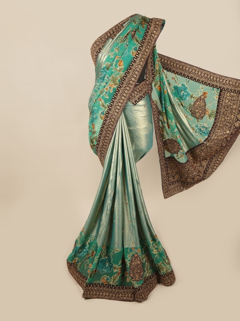 

Pothys Green & Black Floral Embroidered Pure Georgette Saree