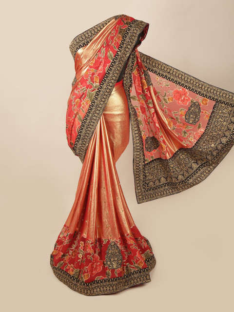 

Pothys Rust & Black Embellished Beads and Stones Pure Georgette Saree