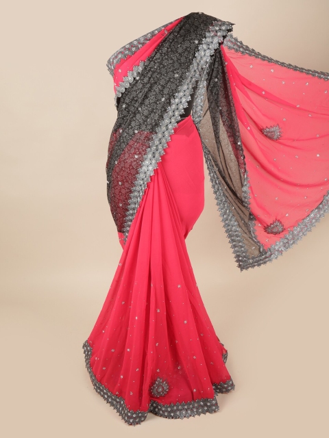 

Pothys Pink & Grey Floral Pure Georgette Saree