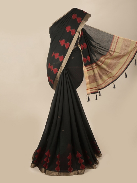 

Pothys Black & Red Embroidered Zari Border Saree