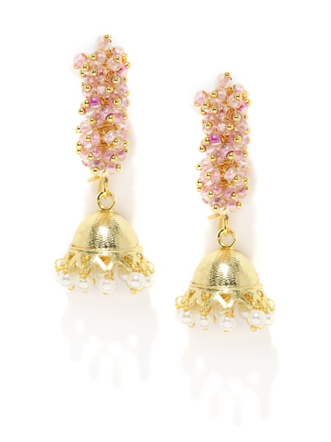 

Fida Gold-Toned & Pink Beaded Jhumka Earrings
