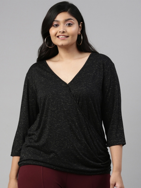 

The Pink Moon Black Extended Sleeves Wrap Top