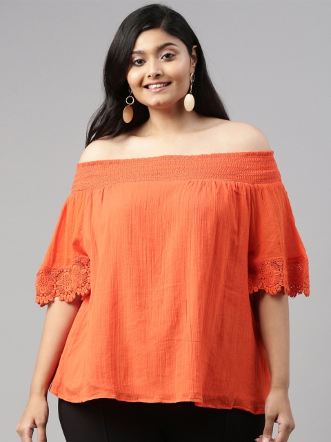 

The Pink Moon Orange Off-Shoulder Pure Cotton Bardot Top