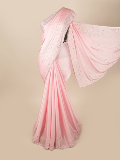 

Pothys Pink Embellished Beads and Stones Satin Saree