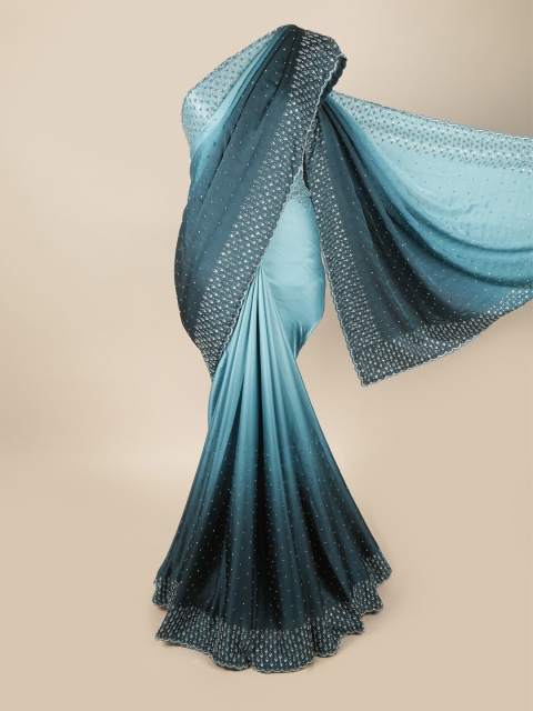 

Pothys Blue & Silver-Toned Embellished Beads and Stones Satin Saree