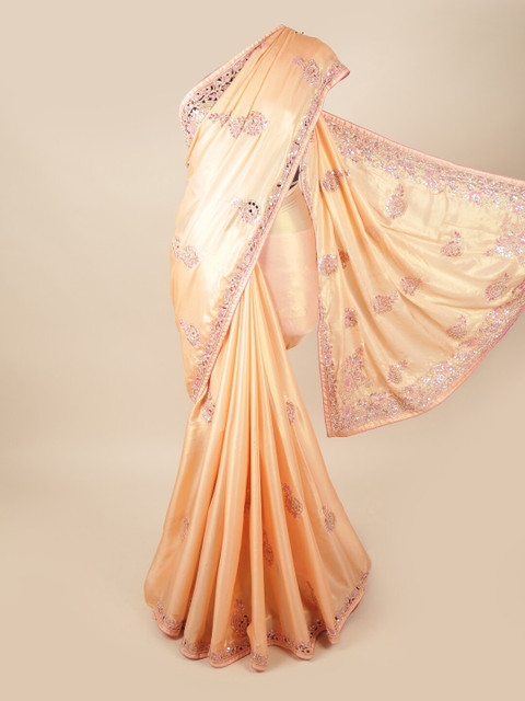 

Pothys Peach-Coloured & Pink Floral Jaali Saree