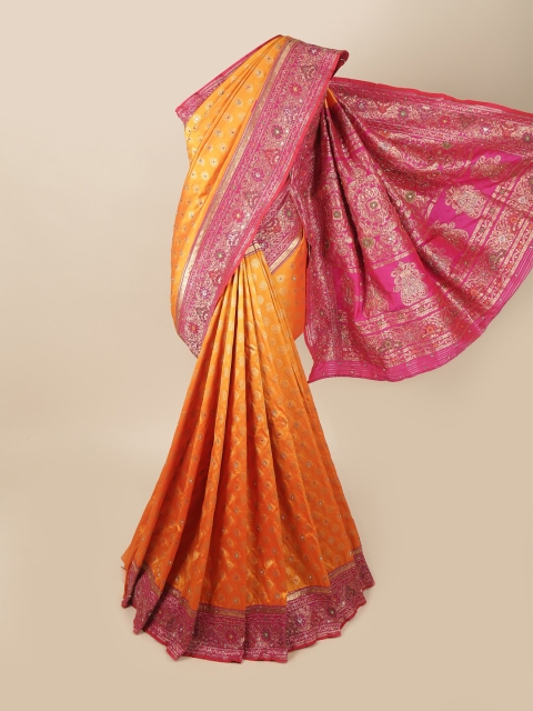 

Pothys Yellow & Pink Ethnic Motifs Beads and Stones Saree