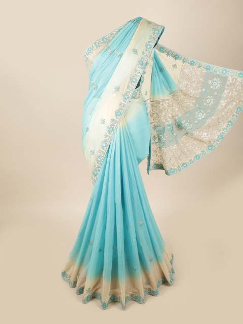 

Pothys Blue & Cream-Coloured Floral Saree