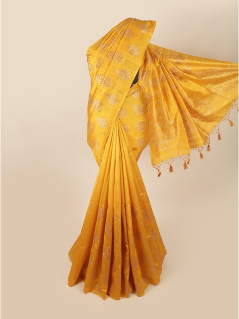 

Pothys Yellow & Gold-Toned Floral Art Silk Banarasi Saree