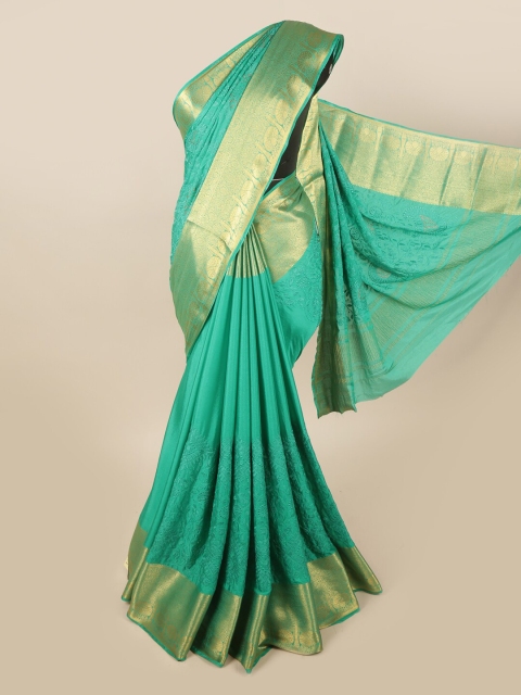 

Pothys Green & Gold-Toned Floral Embroidered Zari Saree