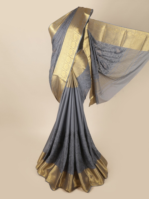 

Pothys Grey & Gold Ethnic Motifs Zari Saree