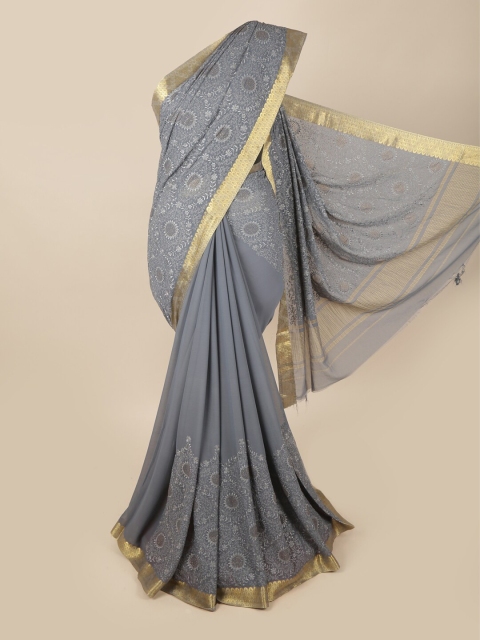 

Pothys Grey & Gold-Toned Floral Zari Saree