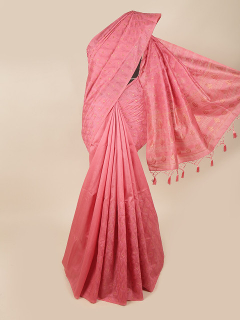 

Pothys Pink & Gold-Toned Floral Banarasi Art Silk Saree