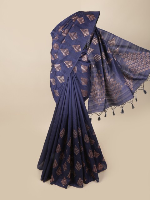 

Pothys Navy Blue & Gold-Coloured Ethnic Motifs Embroidered Art Silk Banarasi Saree