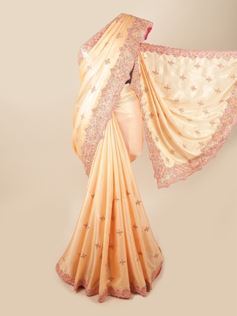

Pothys Peach-Coloured & Gold-Toned Embellished Embroidered Saree