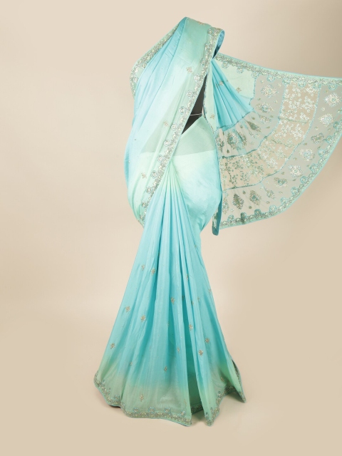 

Pothys Blue & Silver-Toned Floral Saree