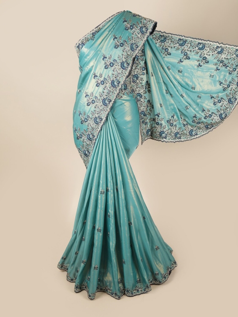 

Pothys Blue & Navy Blue Floral Beads and Stones Saree