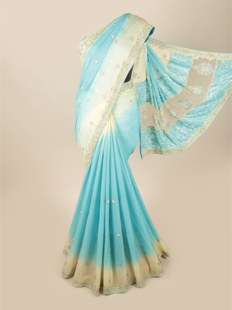 

Pothys Blue & Cream-Coloured Floral Saree