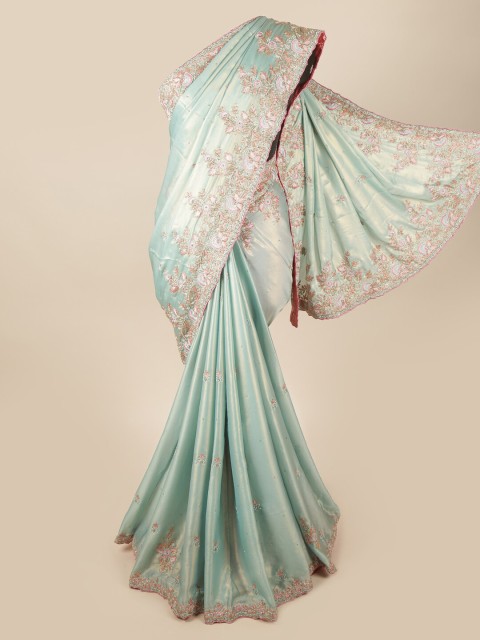 

Pothys Sea Green & Pink Embellished Beads and Stones Saree