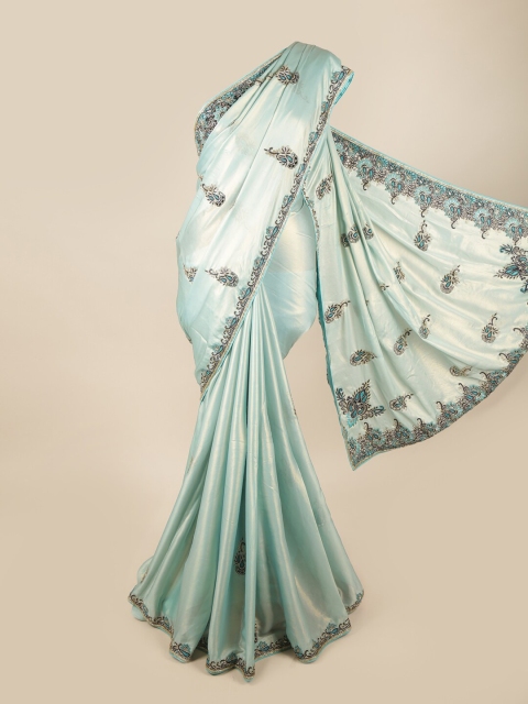 

Pothys Blue & Gold Ethnic Motifs Beads and Stones Saree