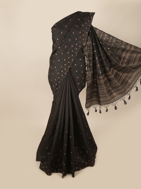 

Pothys Black & Gold-Toned Floral Embroidered Art Silk Banarasi Saree