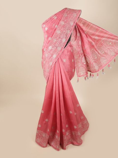 

Pothys Pink & White Ethnic Motifs Art Silk Banarasi Saree