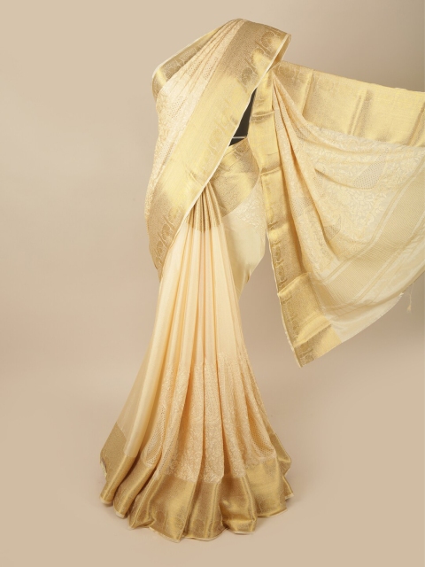 

Pothys Cream-Coloured & Gold-Toned Ethnic Motifs Zari Saree