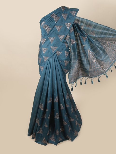 

Pothys Teal & Copper-Toned Ethnic Motifs Art Silk Banarasi Saree
