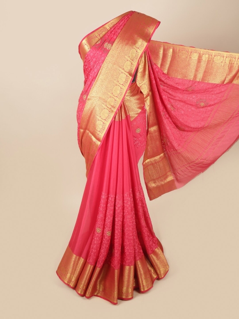 

Pothys Pink & Gold-Toned Floral Zari Saree
