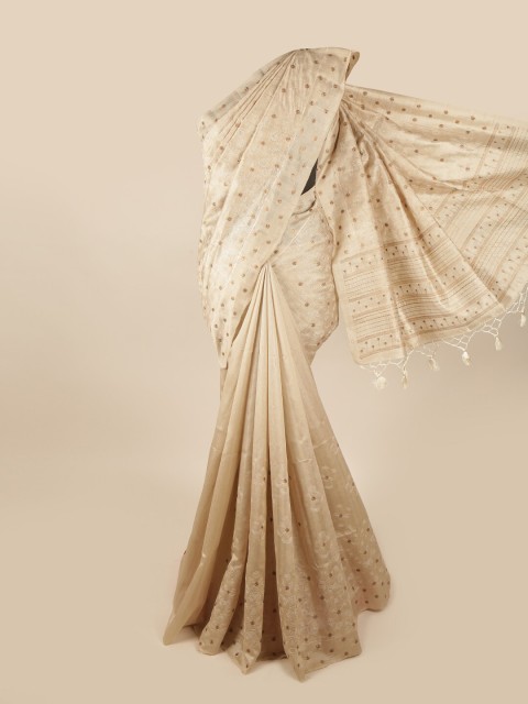 

Pothys Cream-Coloured & Brown Floral Embroidered Art Silk Banarasi Saree