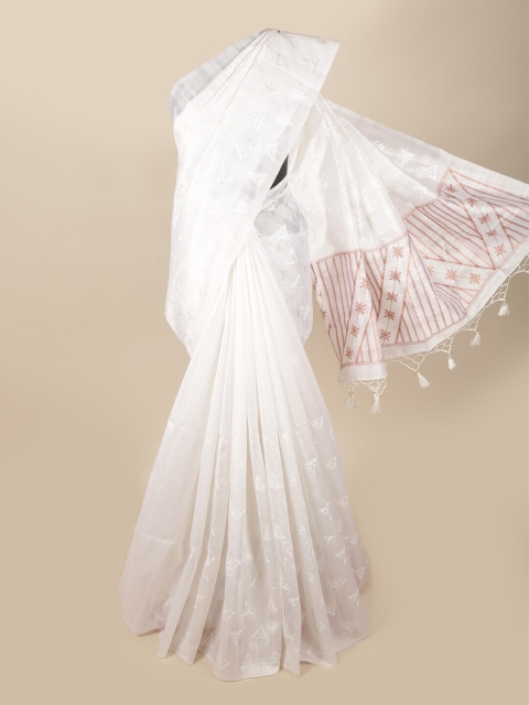 

Pothys White Floral Embroidered Art Silk Banarasi Saree