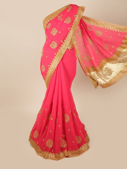 

Pothys Pink & Gold Ethnic Motifs Embroidered Saree