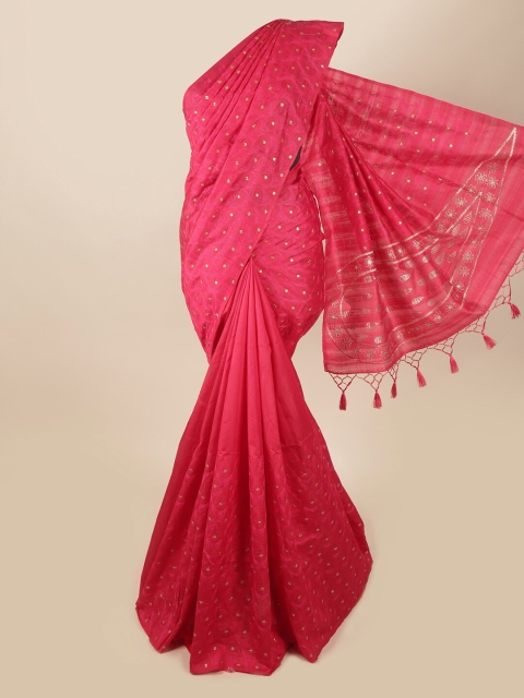 

Pothys Pink & Silver-Toned Ethnic Motifs Art Silk Banarasi Saree