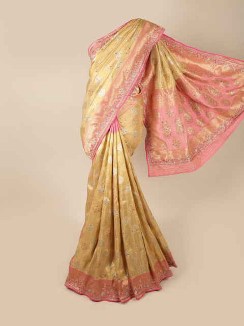 

Pothys Gold-Toned & Pink Ethnic Motifs Saree
