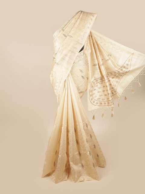 

Pothys Cream-Coloured & Brown Floral Art Silk Banarasi Saree