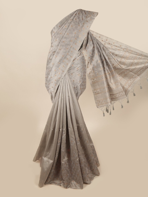 

Pothys Grey & Gold-Coloured Ethnic Motifs Embroidered Art Silk Banarasi Saree
