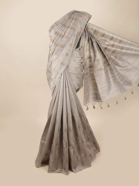 

Pothys Grey & Gold Ethnic Motifs Embroidered Art Silk Banarasi Saree